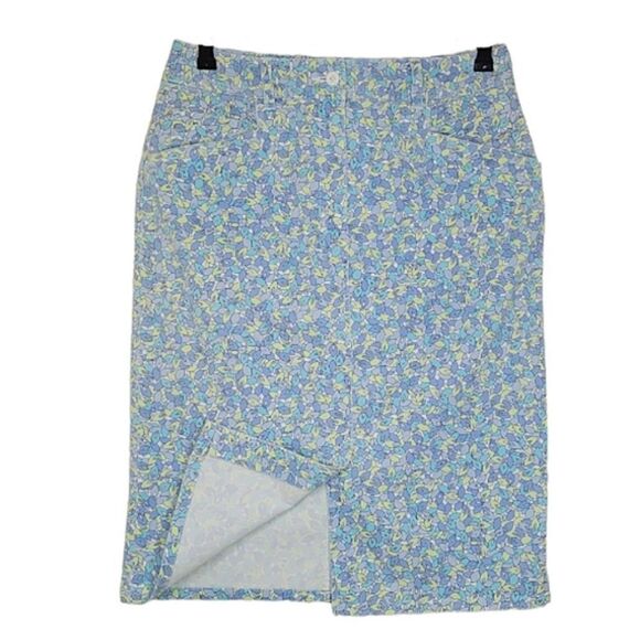 Talbots Multi Color Leaf Patterned Front Slit Stretch Pencil Skirt Size 6 - Picture 1 of 6
